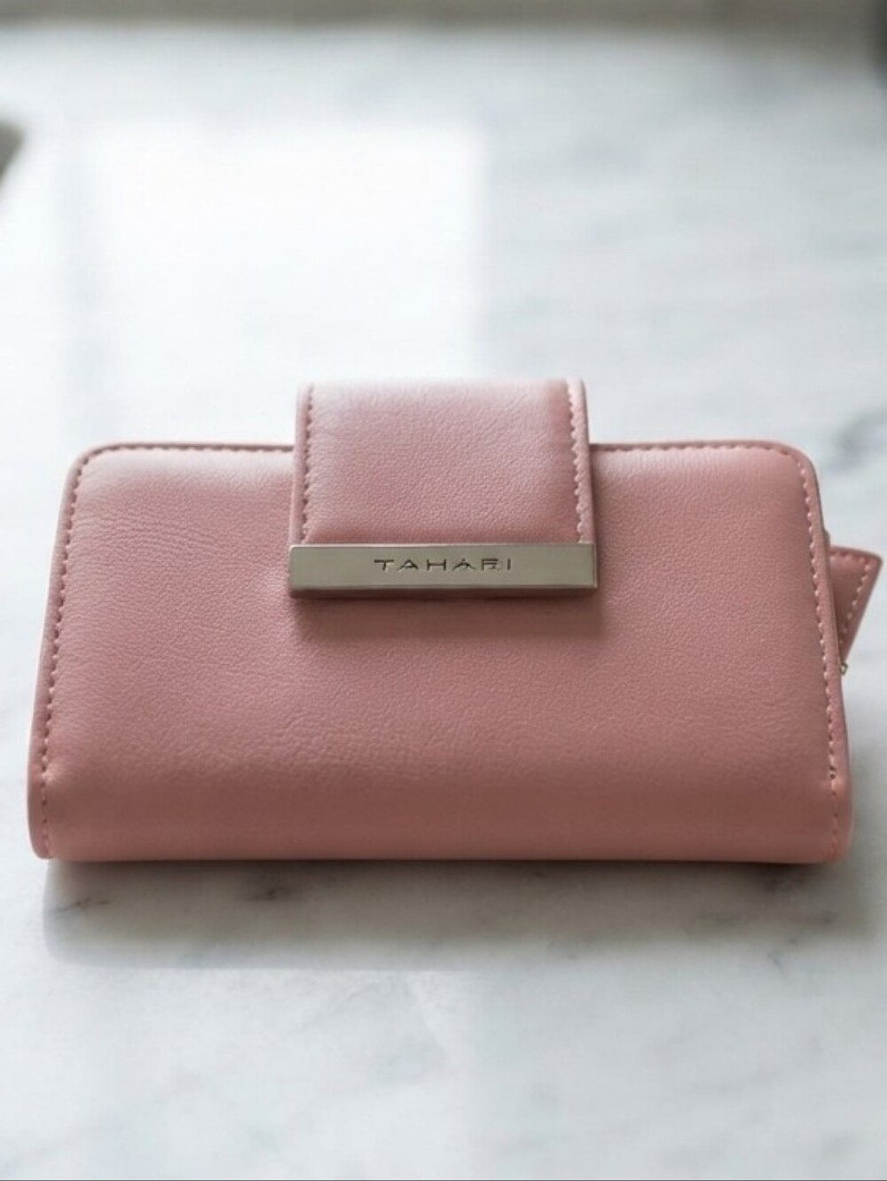 Tahari NWOT Pink Logo Plaque Zip Around Wallet